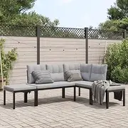 4 Piece Garden Sofa Set with Cushions Black Powder-Coated Steel, Garden Furniture Sets