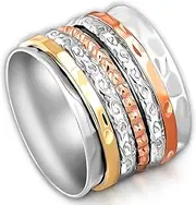 [Boho-Magic] Spinner Ring for Women 925 Sterling Silver with Copper and Brass Fidget Bands Wide