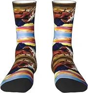 [EdWal] Soft Running Horses print Moisture Wicking Socks Sports Socks for Men and Women Warm thermal Boot Hiking Socks