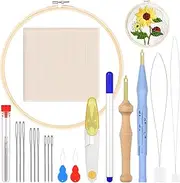 Swpeet 19Pcs Punch Needle Embroidery Kit with Embroidery Hoop, Punch Needle Cloth and Marker Pen, Adjustable Rug Yarn Punch Needle Ideal for Embroidery Floss Cross Stitching Beginner