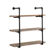 IHOMDEC 3-Tier Industrial Pipe Wall Shelf Retro Brown