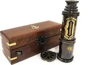 Pirate Brass Telescope, Spyglass Collapsible Monocular Decorative Telescope with Glass Optics for Kids Travel, Hiking, Hunting, Navigation with High Resolution, with Lid and Finish by Black Antique