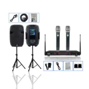 2Pcs Audio 12" PA Speakers 2-Way 2000W Powered Speaker Stands,Handheld UHF Mic