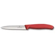 Victorinox 10cm Wavy Edge Pointed Tip Paring Knife Serrated Cheese/Bread Red