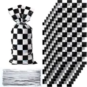 50 Pieces Cellophane Car Candy Bags Black White Checkered Racing Treat Bags Plas
