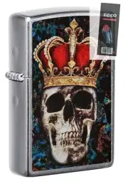 Zippo 49666 Skull King Design Street Chrome Lighter + FLINT PACK