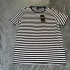 HUGO BOSS T-Tesar 59 Men's Linen T-Shirt Tee Top in Dark Blue Striped Size Small