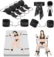 Bondage Restraints BDSM Kit Sex Toy, Versatile Bed Restraints Sex Toys with Sex Straps Bondage Cuffs Blindfold & Feather