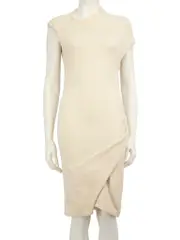 Beige Knit Knee Length Dress