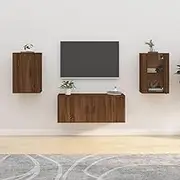 Brown Oak Wall Mounted TV Cabinets (2 pcs), Living Room Decor, Entertainment Center, Modern Shelves with Storage & Bedroom Furniture Stand, 40x34.5x60 cm