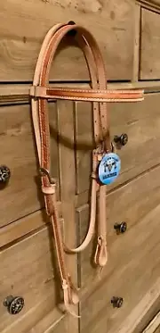 NICE Western Natural w/Contrast Stitched Leather Browband Headstall Tie Ends