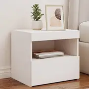 Nightstand with LED Lights 2 pcs, Side Table with Open Storage, Bedside Cabinet with Drawer for Bedroom, Living Room, Office, Easy Assembly, 50x40x45 cm