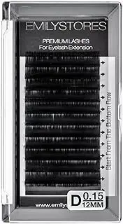 (12MM) - EMILYSTORES Eyelash Extensions 0.15mm Thickness D Curl Length 12mm Silk Mink Fake Eye Lashes In One Tray