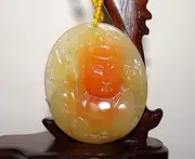 [Jenny's Jade Store] 2" China Certified Nature Yellow Dragon Jade Blessing Guanyin Necklace Pendants