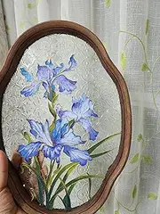 Generic DIY Filigree Cloisonne Enamel Paint by Numbers Kit, Iris on Framed Glass,Pre-Drawn Painting for Adults Beginners and Kids,5"" W x 12"" L,Folk Art