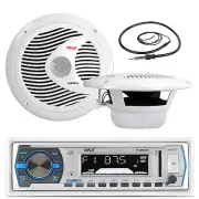 PLMRB29B Black USB AUX AM FM Boat Receiver, Antenna, 6.5" 120W Marine Speakers