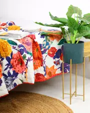 Linen Connections Vintage Handmade Kantha Floral Cotton Quilt Throw Bedspread Block Print Quilt Indian Quilt Comforter Duvet Cover Quilt - 025