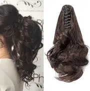 Hair Extensions Braid Hairpiece Clip-in Ponytail Extensions Claw Ponytail Hair Extensions Cheap Like Real Hair Wavy Curly Synthetic Hair 12 Inches (Ash Brown)