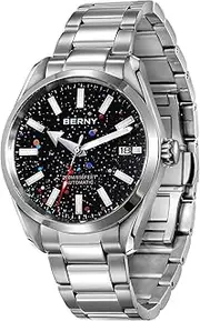 [BERNY] Automatic Watch for Men Fashion 200M Waterproof Men's Wristwatch Super Luminous Silver Mechanical Watch Full Stainless Steel Male Analog Watches Sapphire Crystal Date Calender