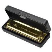 Swan Harmonica 10 Holes Key of C GOLDEN with Case Blues Harp Metal Steel N9B8