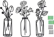 3 Pieces Metal Flower Wall Decor Minimalist Vase Wall Art Tulip Wire Iron Decor Floral Wall Sculpture, Iron Flower Wire Decor for Living Room, Bedroom, and Kitchen