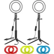 Ring Light lighting kit 6" adjustable LED rings 2 pack w/ tripod & color filters