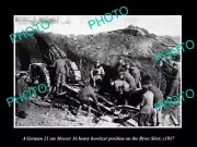 OLD POSTCARD SIZE PHOTO ROMANIA WWI GERMAN TROOPS WITH MORSER HOWITZER GUN 1917