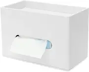 PU Leather Tissue Box Cover,Tissue Box Cover Rectangle with Storage Tray Facial Paper Dispenser Case for Bedroom Dressing Table,Bathroom,Night Stand,Office (White)