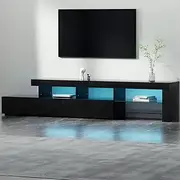 Artiss TV Unit Cabinet Entertainment Units, 215cm Length Stand Table Cabinets Storage Shelf Organiser Cupboard Home Living Room Bedroom Furniture, 16 Colour Lights High Gloss Black
