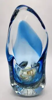 Hand Blown Signed Delmatto Blue Brown Gold Heavy Collectible Art Glass Sculpture