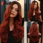 Brown to Wine Red Synthetic Wigs Long Wavy Wigs Middle Part Hair Wig Black Women