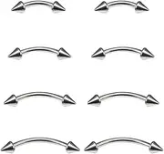 [Jewel Barrel] 8pcs Curved Barbells for Eyebrow, Daith, Rook, Helix, Bridge Piercings | 16G (1.2mm) Surgical Steel Body Jewellery for Men & Women | 6mm, 8mm, 10mm, 12mm Bar Length with Cones