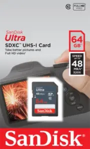 SD Card SanDisk Ultra 64GB Class 10 SDHC DSLR Full HD Video Camera Memory Card