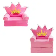 Kids Foldable Sofa Bed Princess Chair Furniture Cartoon Cute Backrest Pink Crown