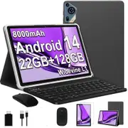 Android 14 Tablet 10 inch OctaCore Tablets with 22GB RAM+128GB ROM,1280x800 IPS HD Touch Screen,Support Widevine L1,Keyboard Mouse-Black