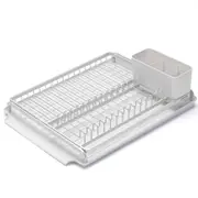 Brabantia Dish Drying Rack Kitchen Organiser w/ Utensils Holder + Drip Tray - Light Grey