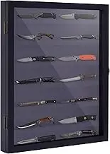 lesolar Pocket Knife Display Case - Knife Display Case for Wall, Acrylic Lockable Display Cabinet, Military Folding Pocket Knife Holder with Uv Protection, 17.5x14.2x1.9in, Black, KM0211