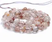 6-7MM BRONZE RUTILATED QUARTZ GEMSTONE PEBBLE NUGGET LOOSE BEADS 7.5"