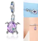 Purple Turtle Charm 925 Sterling Silver Charm for Bracelet Necklace By Safun