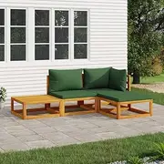 4 Piece Garden Lounge Set with Green Cushions Solid Wood, Garden Furniture Sets