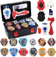 piberagi Battling Top Gyro Toy Set, 12 Spinning Tops & 3 Launchers with Black Storage Box, Birthday Gifts for Children Boys Girls Kids Aged 8+