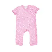 Organic Cotton Summer Short Sleeve Crossover Sleepsuit - Coral in Pink