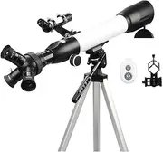 Beginner Telescope, 60mm Aperture, BAK4 500mm Prismatic Lens, Astronomy Refractor Telescope, 3 in 1 Eyepieces, Telescope with Smartphone Holder and Telescope