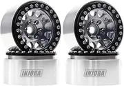 INJORA 1.9 Beadlock Wheels Rims for 1/10 RC Crawler Axial SCX10 SCX10 II 90046 Traxxas TRX4 RC4WD D90, 4Pcs/Set, Aluminum Alloy (Black&Grey)