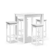 Santorini Outdoor Square Bar Table with 4 Avoca Bar Stools 4 Seats Square - White - Textured Olefin Grey