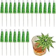 20 PCS Green Tropical Coconut Palm Tree Toothpicks Paper Umbrella Sticks Decorations Cocktail Stick Decorations for Cocktail Ornament Party Bars Drink Food Supplies