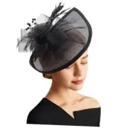 Women Fascinator Hats Tea Party Hat Vintage Pillbox 1 Pc Feather Flower: Black