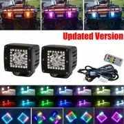 Pair 48W Led Work Light Bar 3X3" Spot Pods RGB Halo Color Changing Chasing Kits