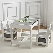 Kids Table and Chair Set, 3 in 1 Children Activity Table w/Storage, Removable Tabletop, Blackboard, 3-Piece Toddler Furniture Set for Art, Crafts, Drawing, Reading, Playroom (Grey)