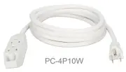 10ft 3-Outlet Power Extension Cord, 16AWG, NEMA 5-15P to 3 NEMA 5-15R, White